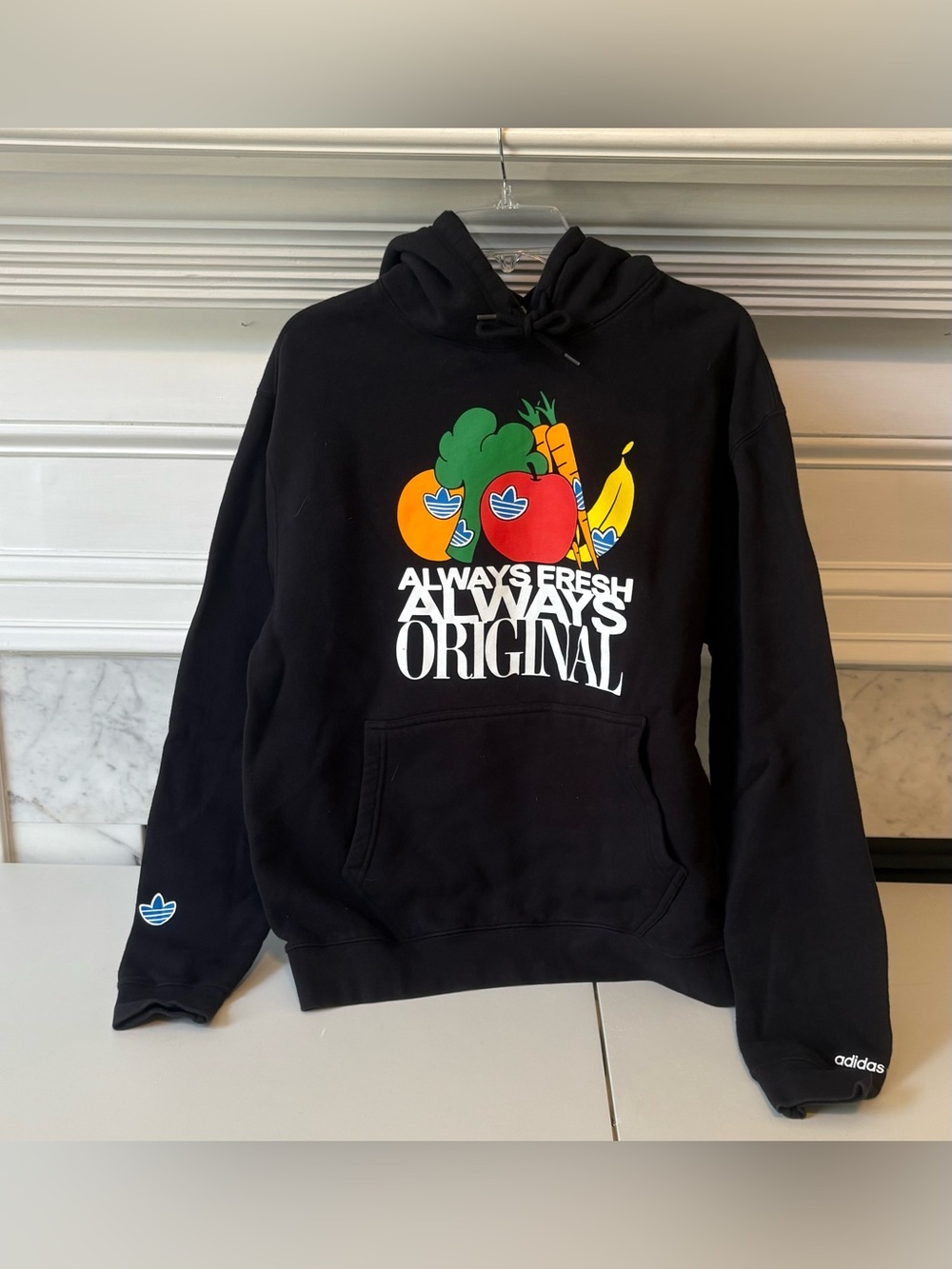 adidas Black Hoodie always fresh always original with Colorful Fruit Graphics